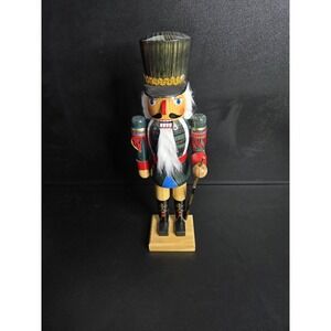 Vintage Wooden Nutcracker Soldier 16" Green Uniform Top Hat Christmas Decor
